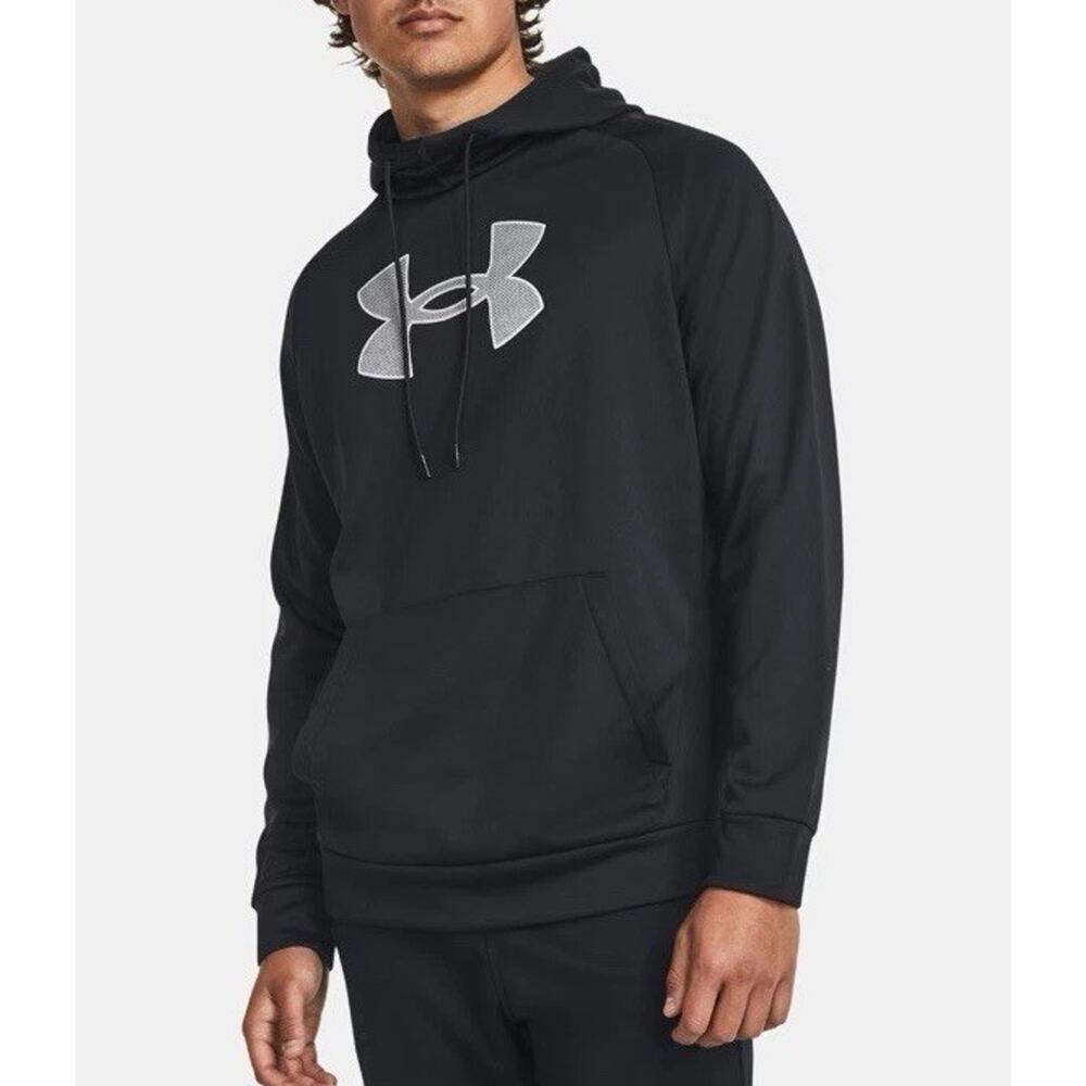 Under Armour Hoodie Mens Medium Black Big Chest Logo Sweatshirt Loose